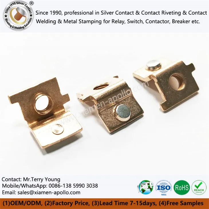 Stampio copr gyda chysylltiadau trydanol rhybedog