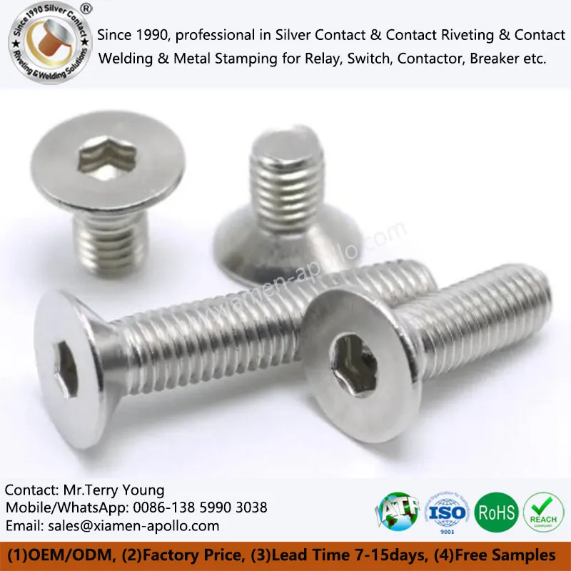 Soced hecsagon pen gwastad sgriwiau dur gwrthstaen