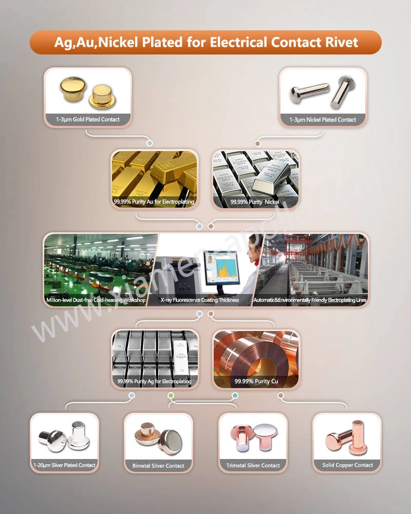 Ag Au Nickel Plated for Gold Coating Electrical Rivets Ag Au Nickel Plated for Gold Coating Electrical Rivets