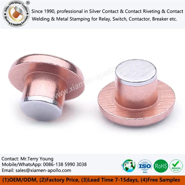 Cysylltiadau trydanol rhybed arian trimetal